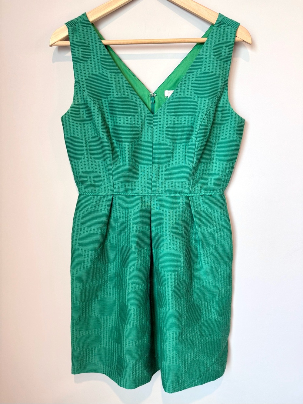 J.Crew Dublin Green Textured Jacquard V-Neck Sleeveless Cocktail Dress